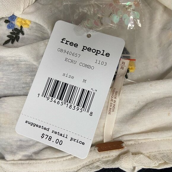 Nwt‎ Free People Full Bloom Ruffle Top Ecru Linen Size Medium New With Tags Boho - Picture 4 of 6